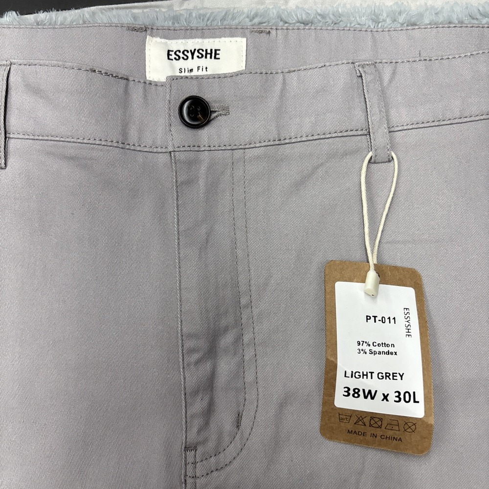 NWT~ESSYSHE Men's Pants Slim Fit Chino Pants Gray 38x30 - Picture 2 of 12